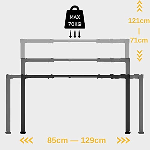 ALLDREI höj- och sänkbart skrivbord, vevjusterbar bordsram, upp till 121 cm, 70 kg, 2-lags sitsram (svart)